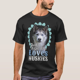 ハスキーが大好きな少女かわいいハスキー犬 Tシャツ