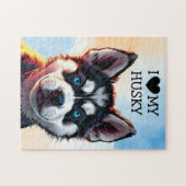 ハスキーが大好パーソナライズされたき ジグソーパズル (横)