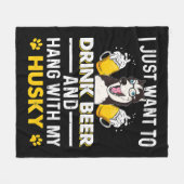 ハスキーつるのTシャツギフトのドッグビーでビールを飲む フリースブランケット (正面(横))