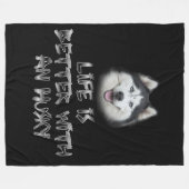 ハスキーで人生は良い フリースブランケット (正面(横))