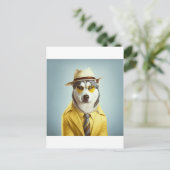 ハスキーで黄色のスーツ、帽子、サングラス ポストカード (スタンド正面)