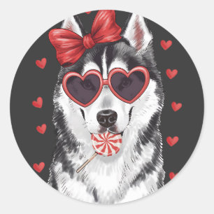 ハスキーと棒つきキャンデーのバレンタインデーのアイコンを舐める。 ラウンドシール