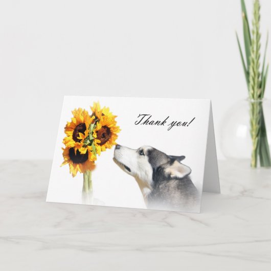 ハスキーと花の獣医への感謝カード サンキューカード (正面)