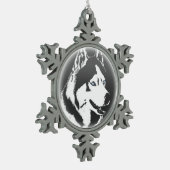 ハスキーなオーナメントのシベリアンハスキーの休日の装飾 スノーフレークピューターオーナメント (左)