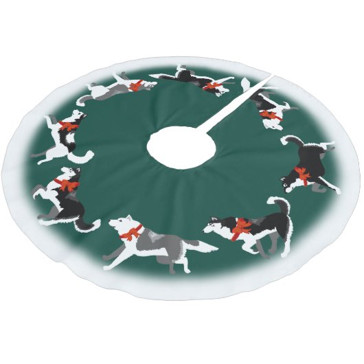 ハスキーなクリスマスツリーのスカートのそり犬の木のスカート ブラッシュドポリエステルツリースカート (アングル)