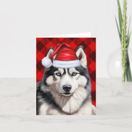 ハスキーなクリスマスドッグレッドバッファロープレイドクリスマス シーズンカード