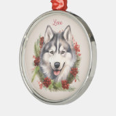 ハスキーなクリスマスペット記念犬種 メタルオーナメント (左)