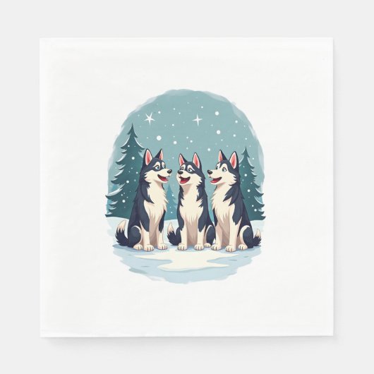 ハスキーなクリスマス合唱犬 スタンダードランチョンナプキン (正面)