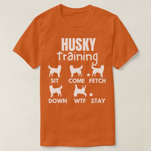 ハスキーなトレーニングの犬のトリック Tシャツ (デザイン正面)