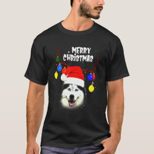 ハスキーなメリークリスマス犬 Tシャツ