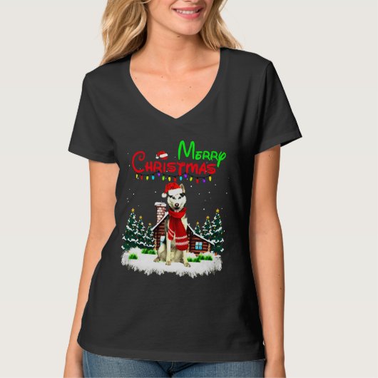 ハスキーなライトメリークリスマス Tシャツ (正面)