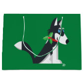 ハスキーな休日-大きいギフトバッグ(緑) ラージペーパーバッグ (正面)