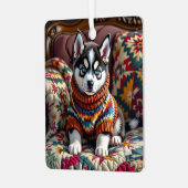 ハスキーな子犬のクリパーソナライズされたスマス メタルオーナメント (正面左)