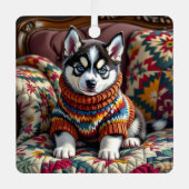 ハスキーな子犬のクリパーソナライズされたスマス メタルオーナメント (正面)