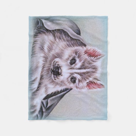 ハスキーな子犬ペットポートレートのスケッチ犬の芸術のギフト フリースブランケット (正面)