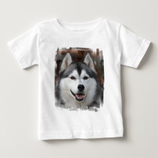 ハスキーな犬のベビーのTシャツ ベビーTシャツ (正面)