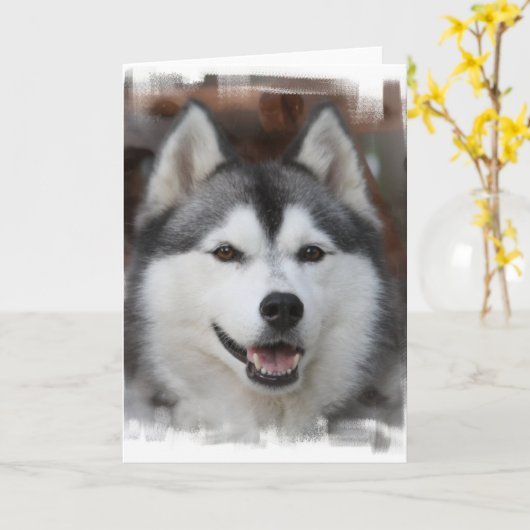 ハスキーな犬の挨拶状 カード (黄色い花)