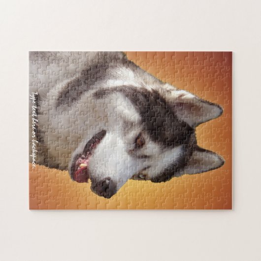 ハスキーな目はパーソナライズなそり犬のパズルを困惑させます ジグソーパズル (横)