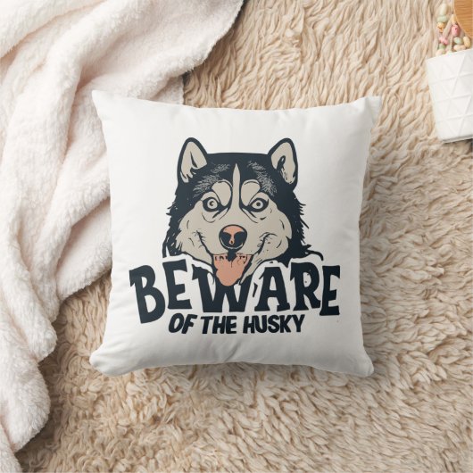 ハスキーに注意 – ヴィンテージホラー映画ポスター クッション (ブランケット)
