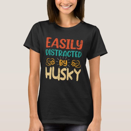 ハスキーに簡単に気を取られる ハスキー 1 Tシャツ (正面)