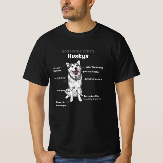 ハスキーのかわいい犬の子犬の解剖学おもしろい Tシャツ (正面)