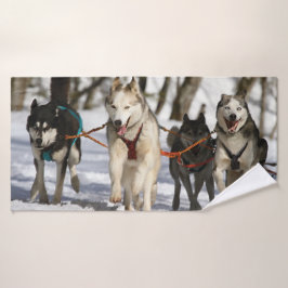 ハスキーのそりドッグレース バスタオル