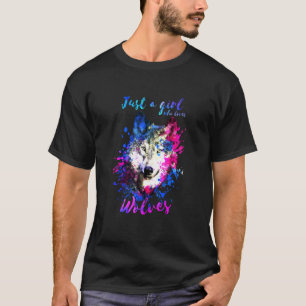 ハスキーのオオカミ絵画スプラッシュの水色 Tシャツ