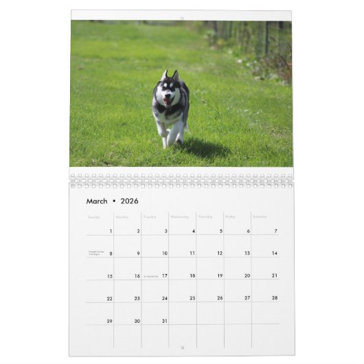 ハスキーのカレンダーのカエル カレンダー (3月 2026)