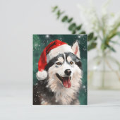 ハスキーのクリスマスブ絵画ラシのアートワーク シーズンカード (スタンド正面)