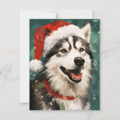 ハスキーのクリスマスブ絵画ラシのアートワーク シーズンカード (正面)