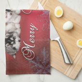 ハスキーのクリスマス キッチンタオル (四つ折り)