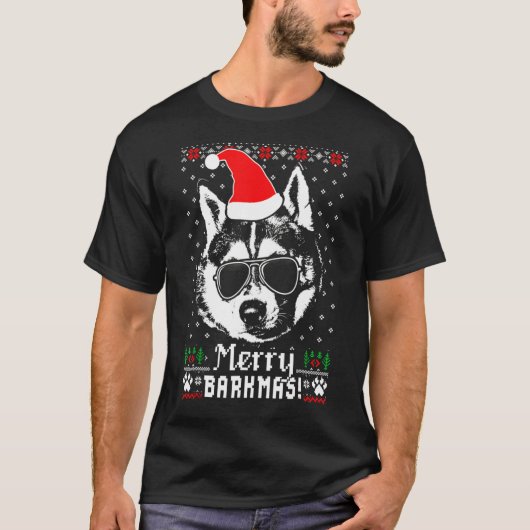 ハスキーのクリスマスGIF Tシャツ (正面)