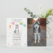 ハスキーのシビールドッグパウィティ子犬誕生日ピンク写真 招待状 (スタンド正面)