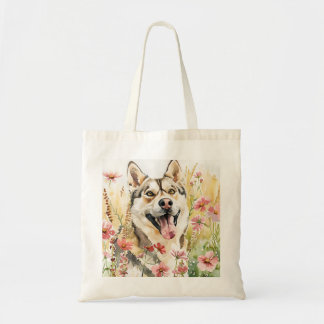 ハスキーのトートバッグ – 水彩犬のキャンバス トートバッグ