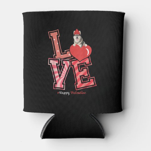 ハスキーのバレンタインデーの贈り物 |ハスキーハートデザイン 缶クーラー (正面)