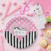 ハスキーのピンクパターン ペーパープレート (パーティー)