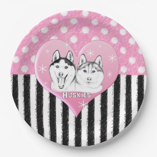 ハスキーのピンクパターン ペーパープレート (正面)