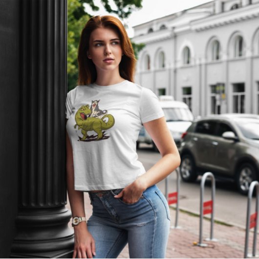 ハスキーの乗馬恐竜 Tシャツ