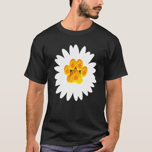 ハスキーの足跡がダリアの花畑に Tシャツ (正面)