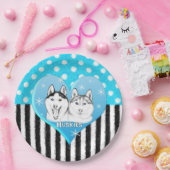 ハスキーの青パターン ペーパープレート (パーティー)