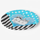 ハスキーの青パターン ペーパープレート (アングル)