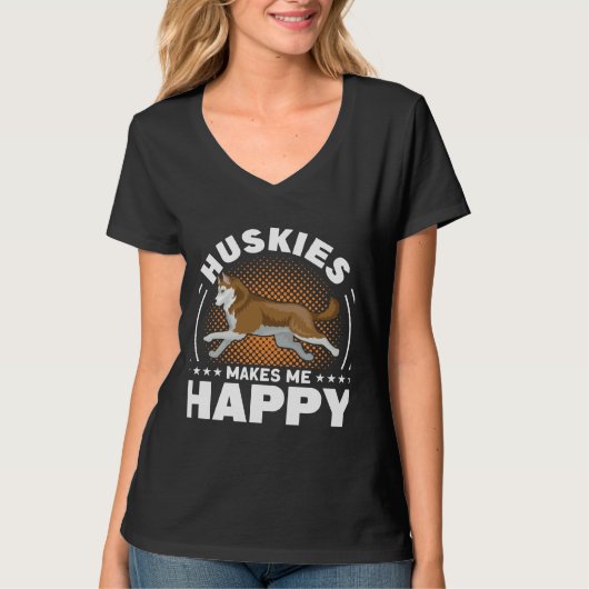 ハスキーは私を幸せな犬にする Tシャツ (正面)