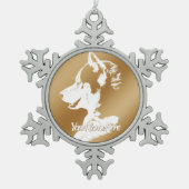 ハスキーオーナメントシベリアハスキーホリデーデコレーション スノーフレークピューターオーナメント (正面)