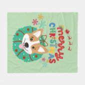 ハスキーカラフルをテーマにしたメリークリスマス フリースブランケット (正面(横))