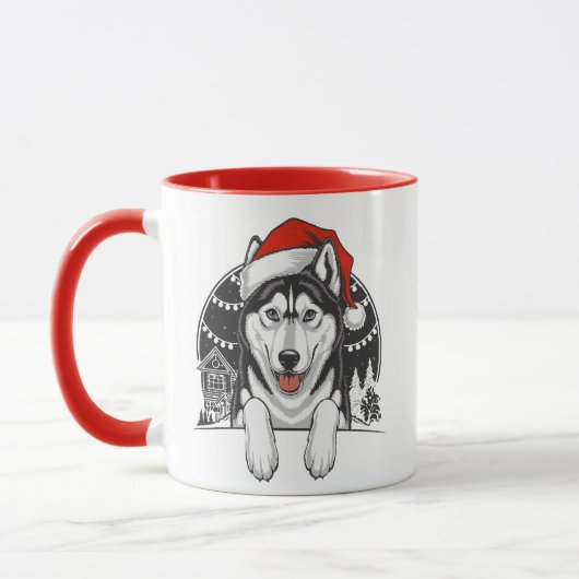 ハスキークリスマス – 冬のフェスティブな犬 マグカップ (左)
