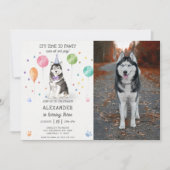 ハスキーシビールドッグパウィティ子犬誕生日ピンク 招待状 (正面)