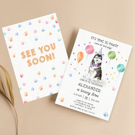 ハスキーシビールドッグパウィティ子犬誕生日ピンク 招待状