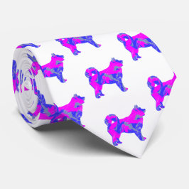 ハスキーシベリアかわいい犬ピンクのシルエット白い首 ネクタイ