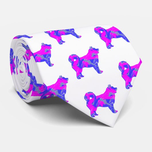 ハスキーシベリアかわいい犬ピンクのシルエット白い首 ネクタイ (ロール)
