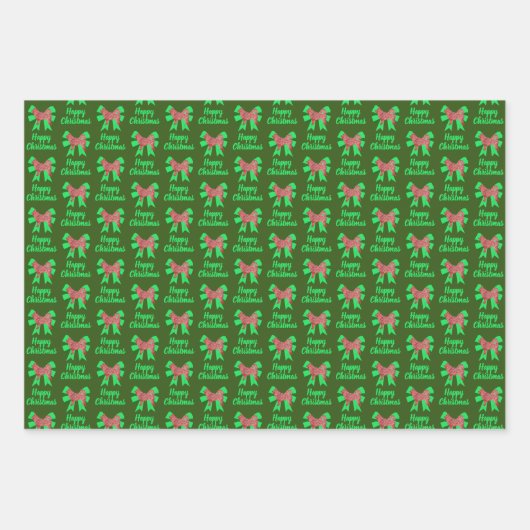 ハスキーシベリアのクリスマスドッグ&グリーンボウ3色 ラッピングペーパーシート (正面3)